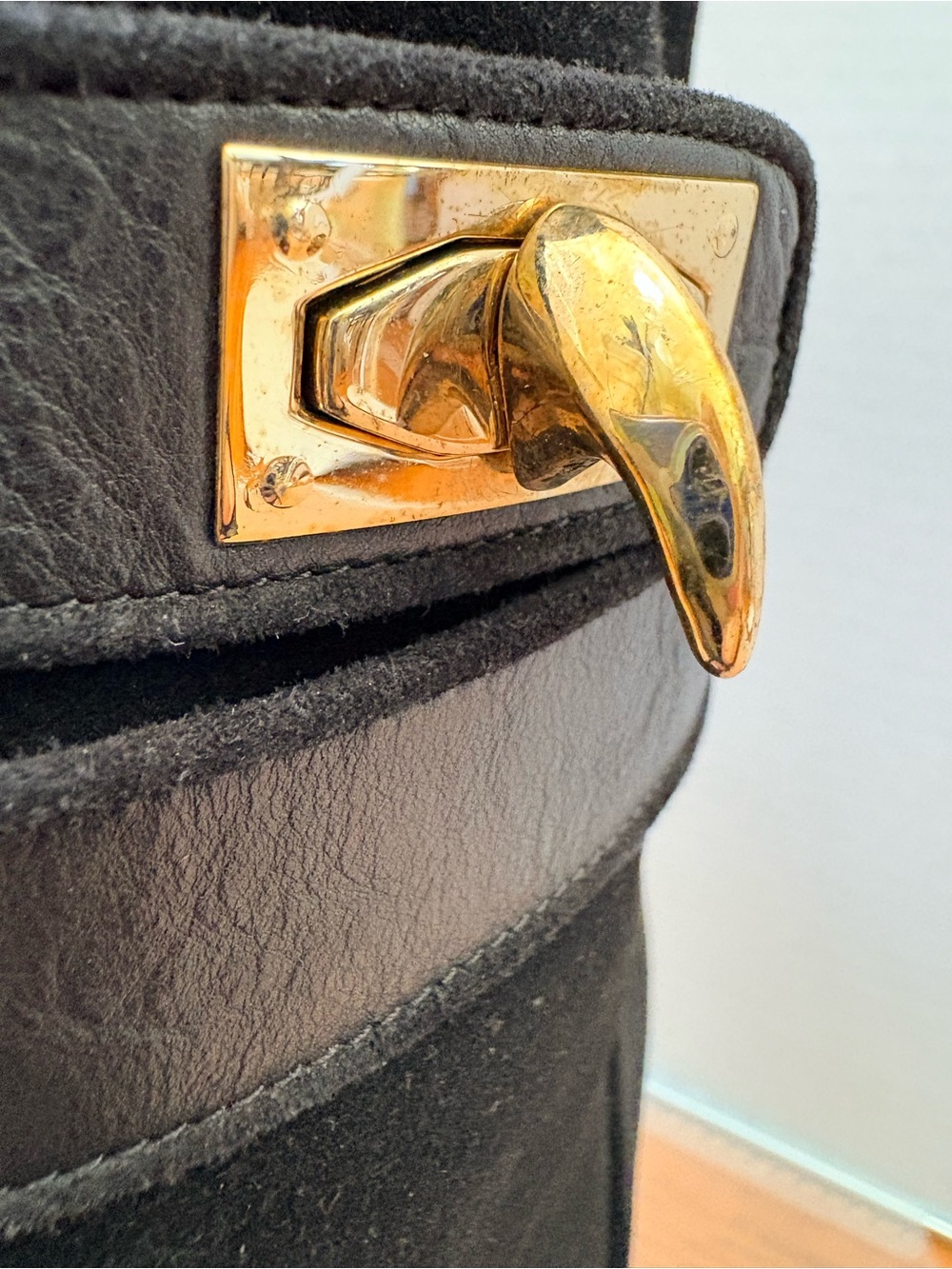 Givenchy Black Suede Wedge Ankle Boots Gold-Tone Shark Tooth Clasp • Size 40.5 - Picture 7 of 15